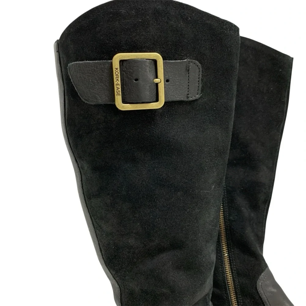 Kork Ease Black Suede Leather Knee High Riding Boots Buckle Zip Women's Sz 6.5M - Picture 4 of 16